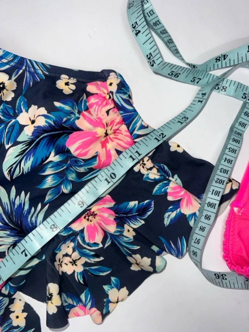 Arizona Jean Navy Floral Top with Hot Pink Bottoms Girls Swim Set size small